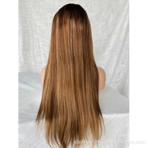Longer Highlight Color Brazilian Remy Human Hair Straight Wigs with Baby Hair 13x4 Lace Front Blonde Piano Color Curly Wig
